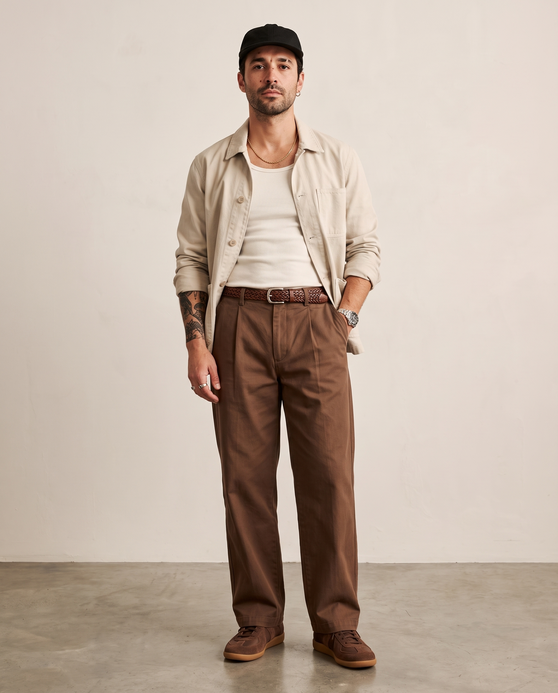 Pleated Cotton Wide-Leg Trousers - Coffee