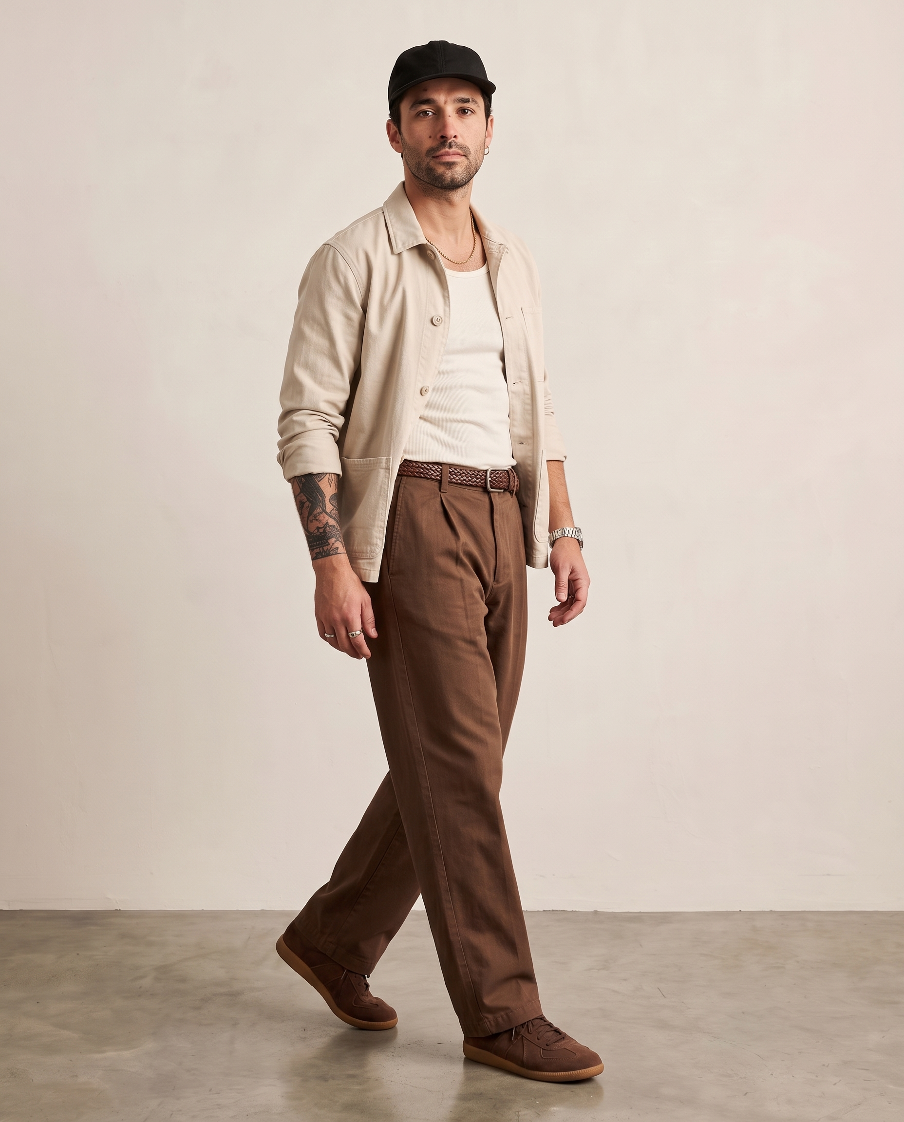 Pleated Cotton Wide-Leg Trousers - Coffee