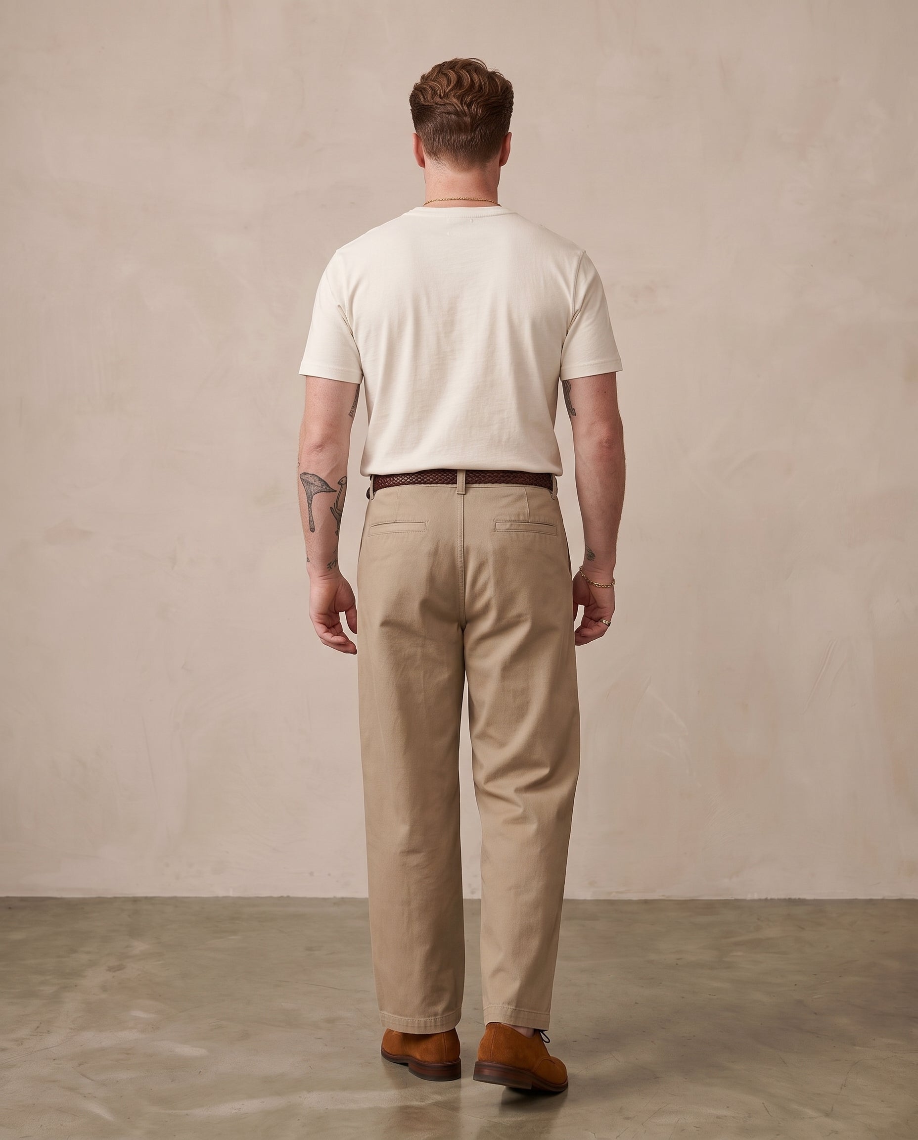 Pleated Cotton Wide-Leg Trousers - Khaki