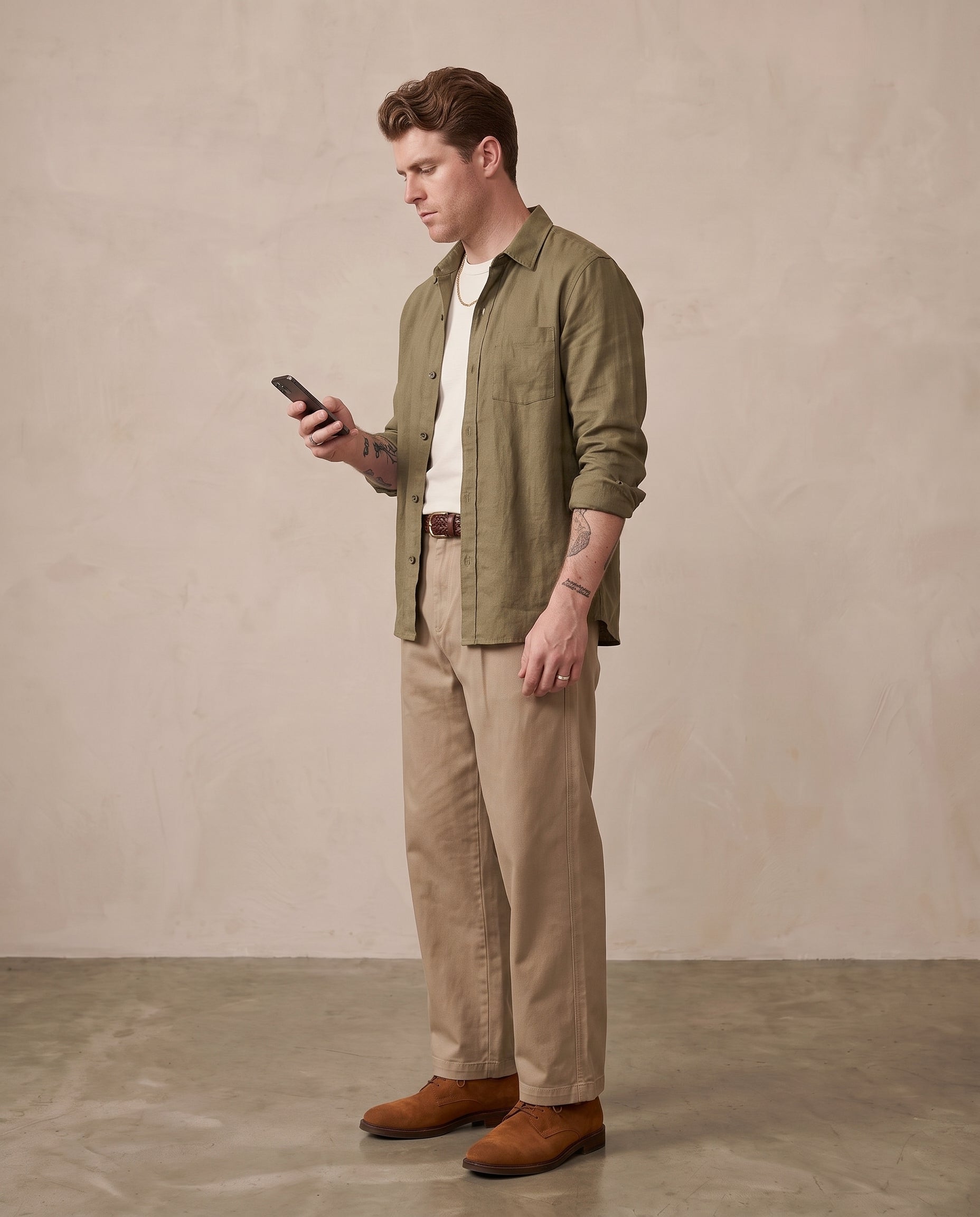 Pleated Cotton Wide-Leg Trousers - Khaki