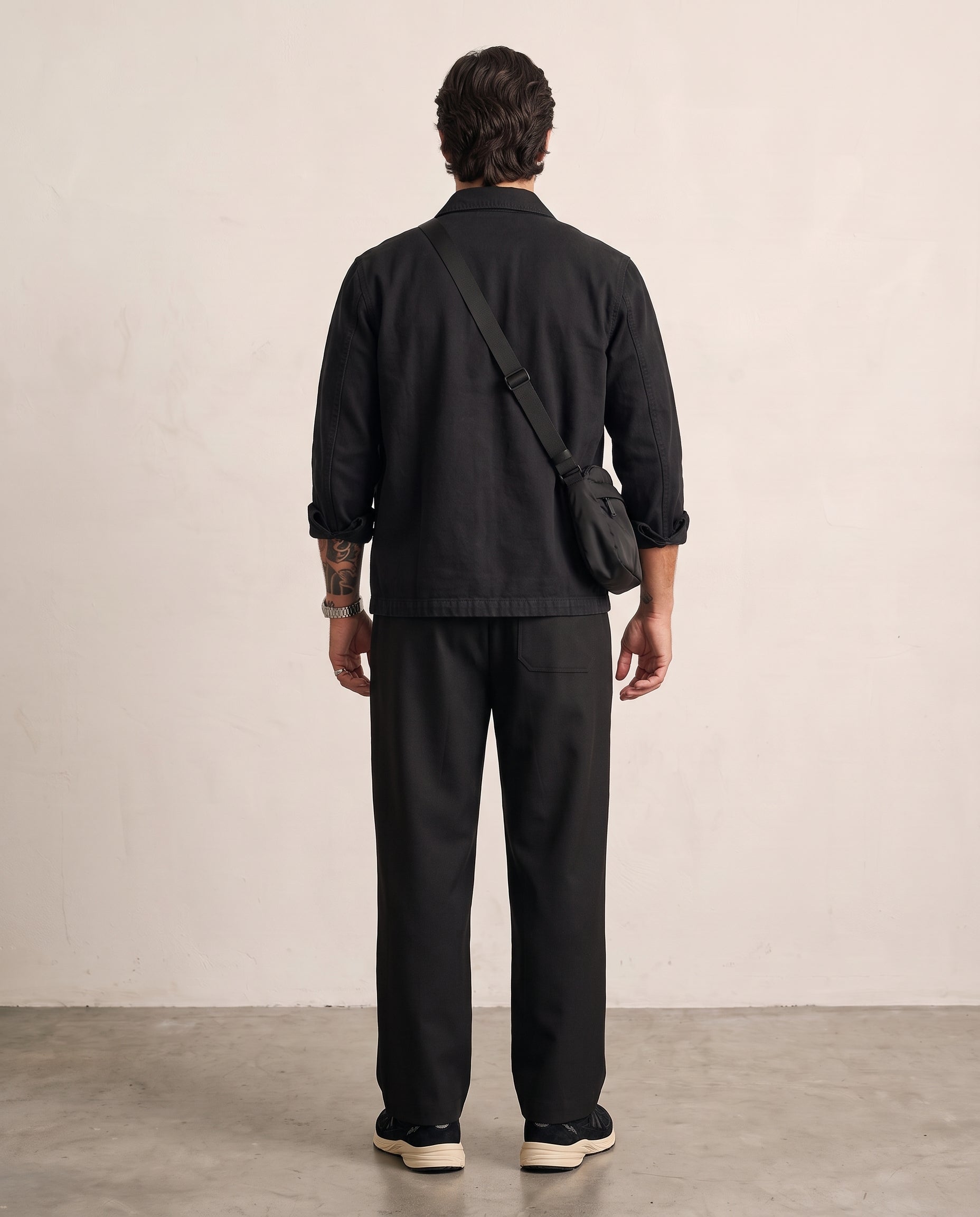 Pleated Heathered Wide-Leg Trousers - Black