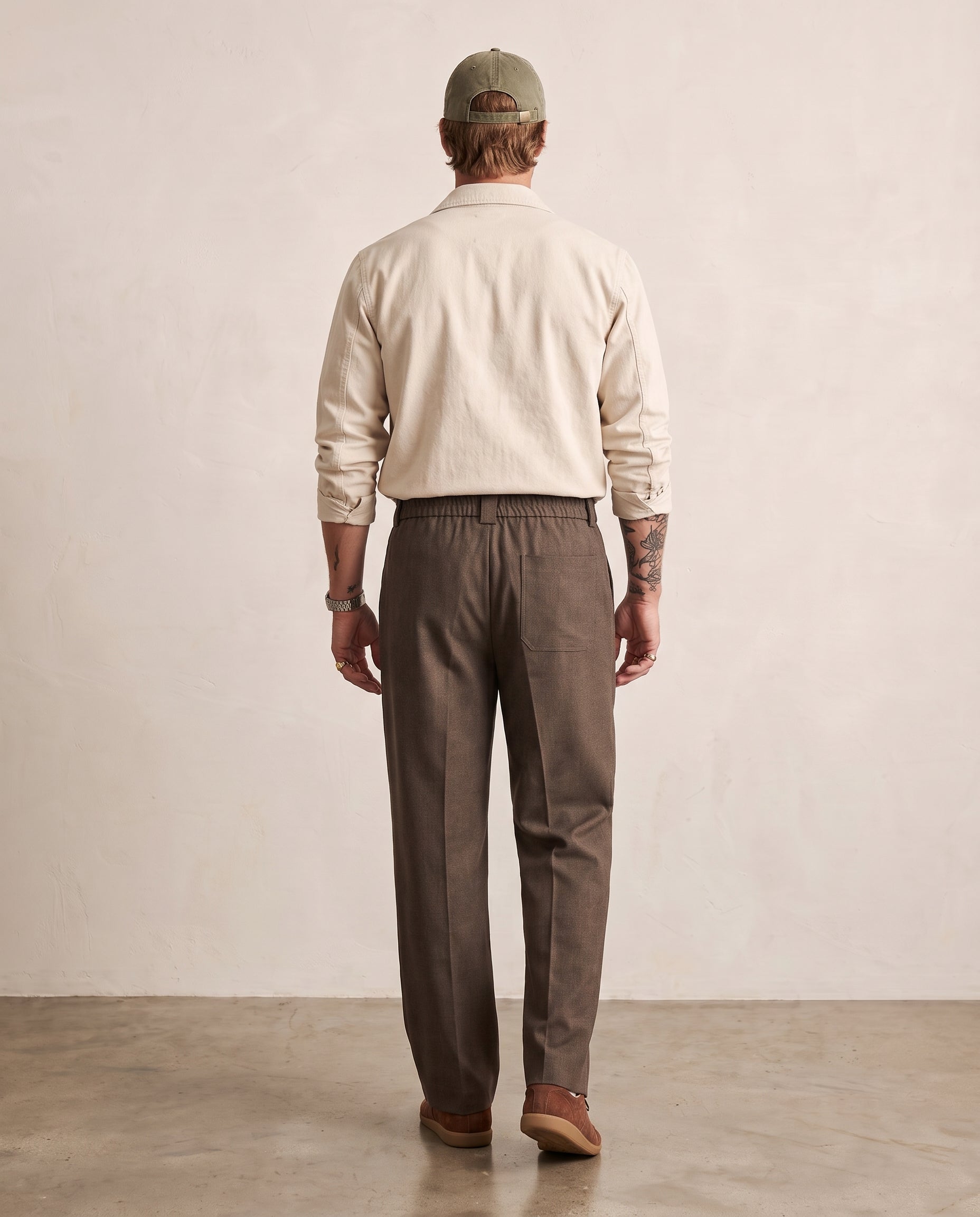 Hipland Pleated Heathered Wide-Leg Trousers Coffee back