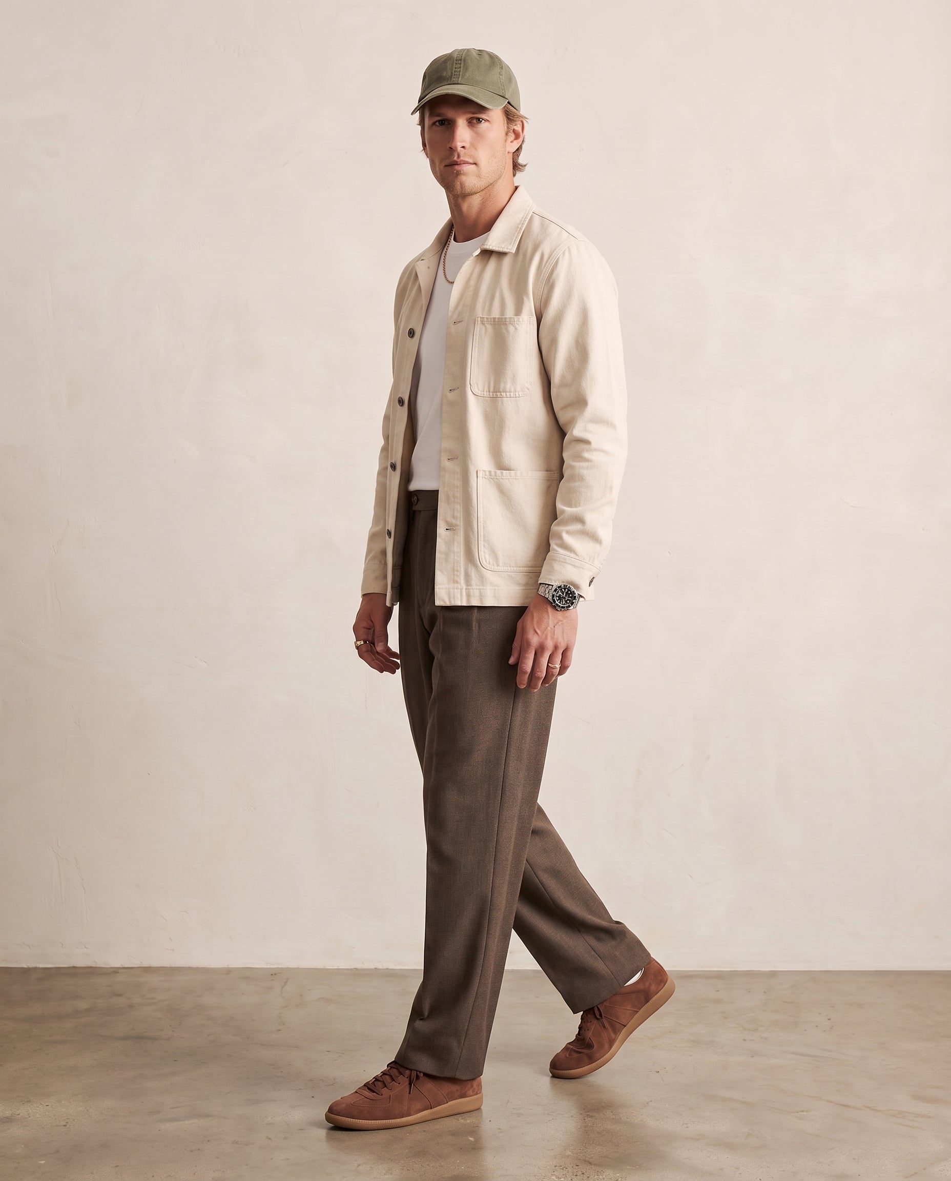 Pleated Heathered Wide-Leg Trousers - Coffee