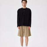 Black Long Sleeve Henley Tee