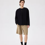 Black Long Sleeve Henley Tee