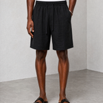 Relaxed Linen Shorts - Black - front view