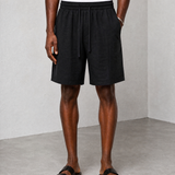Relaxed Linen Shorts - Black - front view