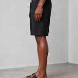 Relaxed Linen Shorts - Black - front view