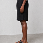 Relaxed Linen Shorts - Black - side view