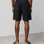 Relaxed Linen Shorts - Black - side view