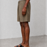 Relaxed Linen Shorts - Olive - back view
