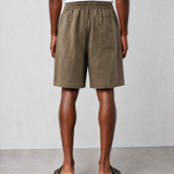 Relaxed Linen Shorts - Olive - back view