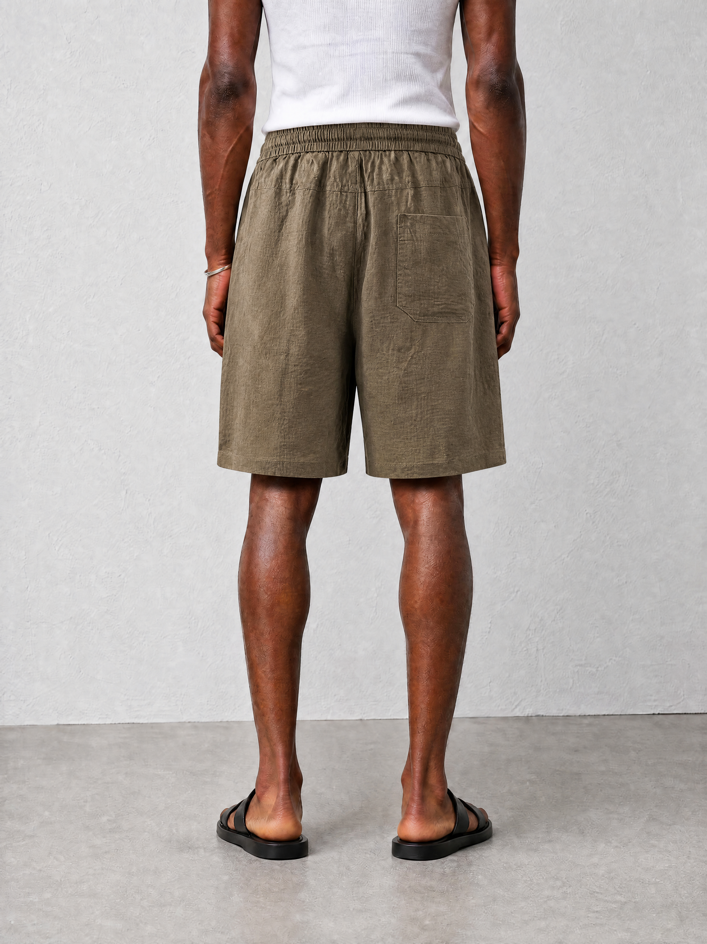 Relaxed Linen Shorts - Olive - back view