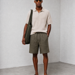 Relaxed Linen Shorts - Olive - front view