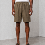 Relaxed Linen Shorts - Olive - front view