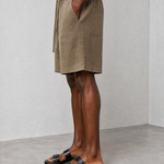 Relaxed Linen Shorts - Olive - side view