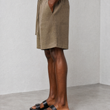 Relaxed Linen Shorts - Olive - side view