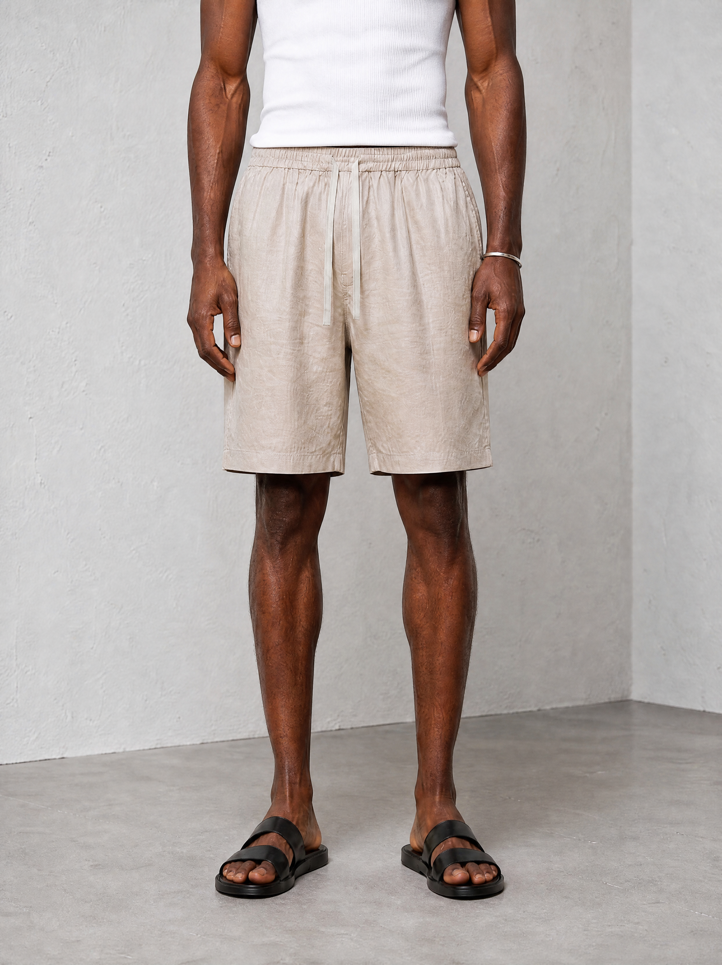 Relaxed Linen Shorts - Sand - front view