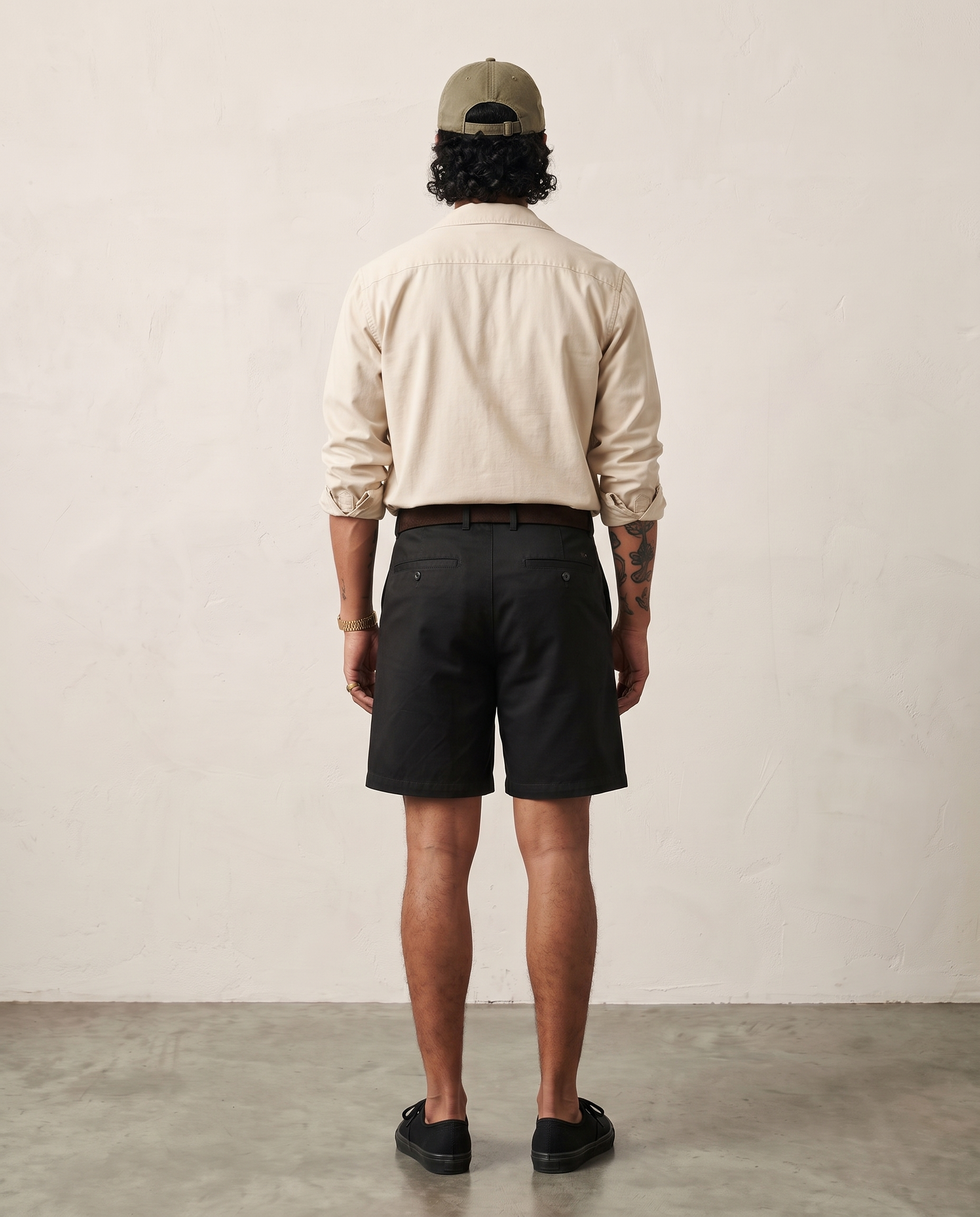 Hipland Lyocell-Cotton Chino Shorts Black back