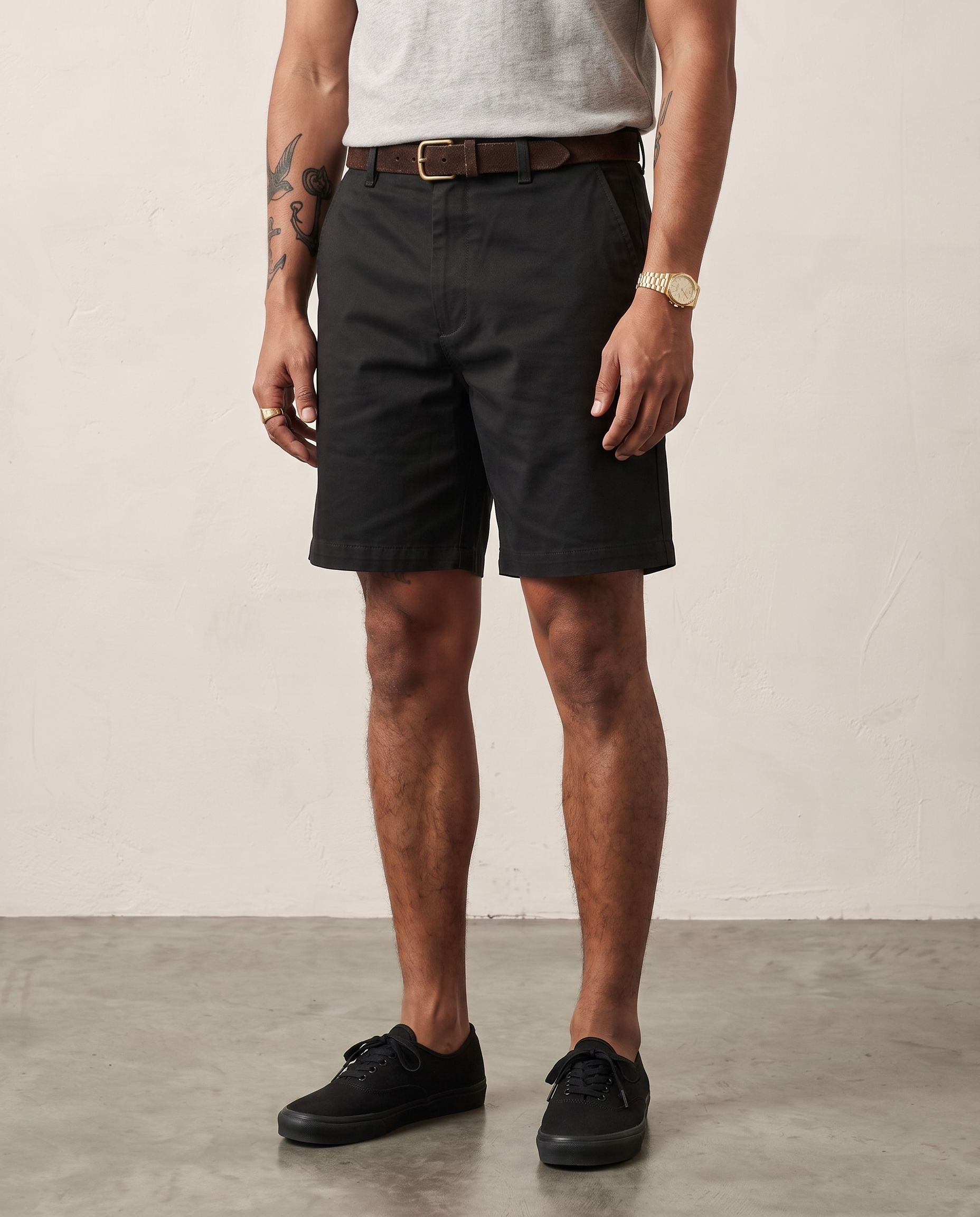 Lyocell-Cotton Chino Shorts - Black