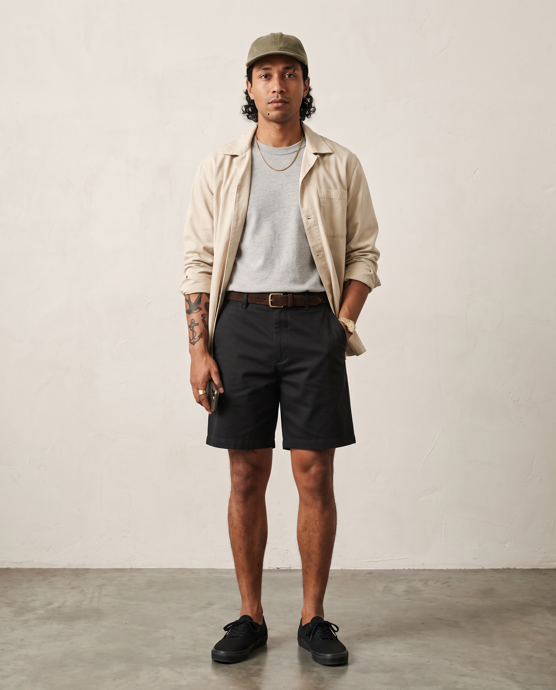 Lyocell-Cotton Chino Shorts - Black