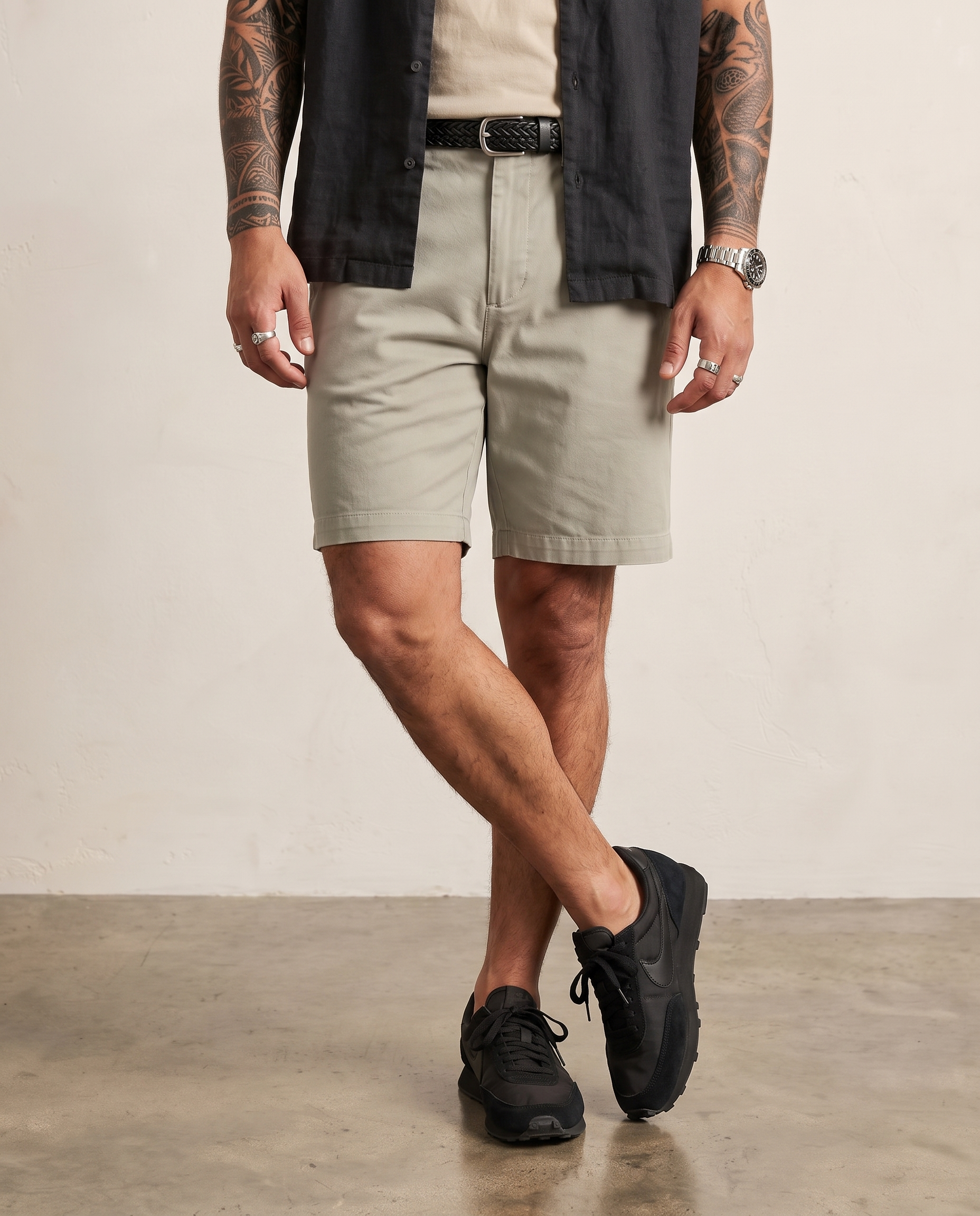 Hipland Lyocell-Cotton Chino Shorts Khaki front
