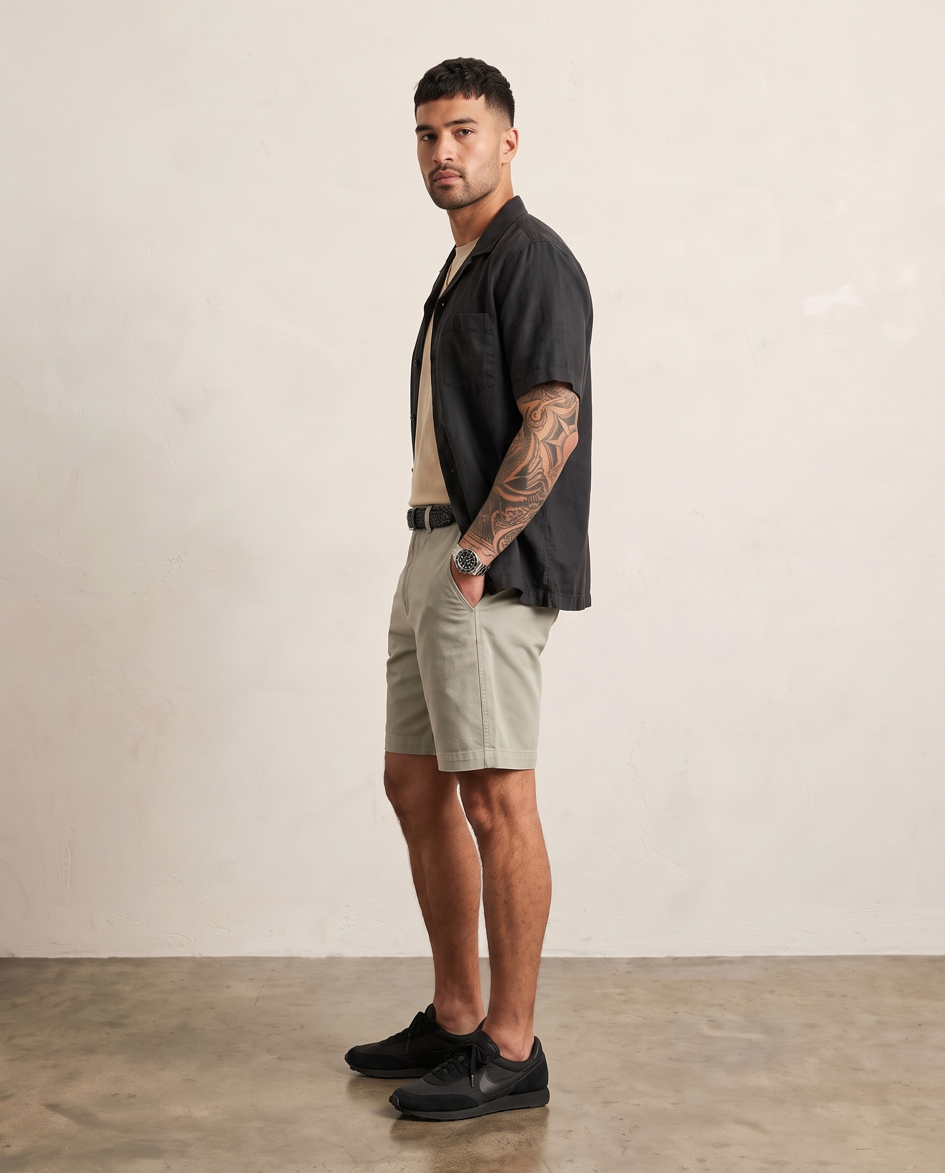 Lyocell-Cotton Chino Shorts - Khaki