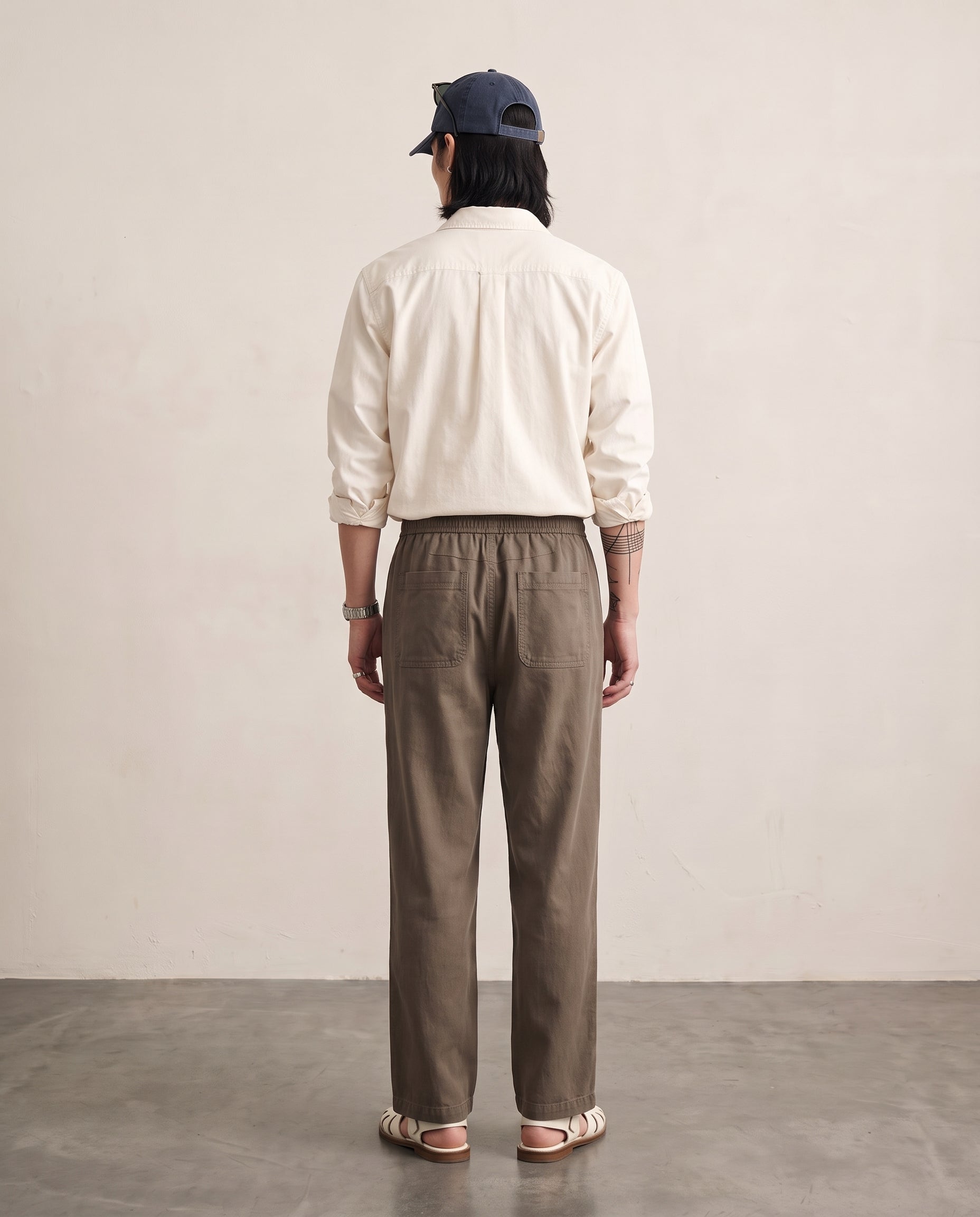 Lyocell-Linen Drawcord Trousers - Coffee