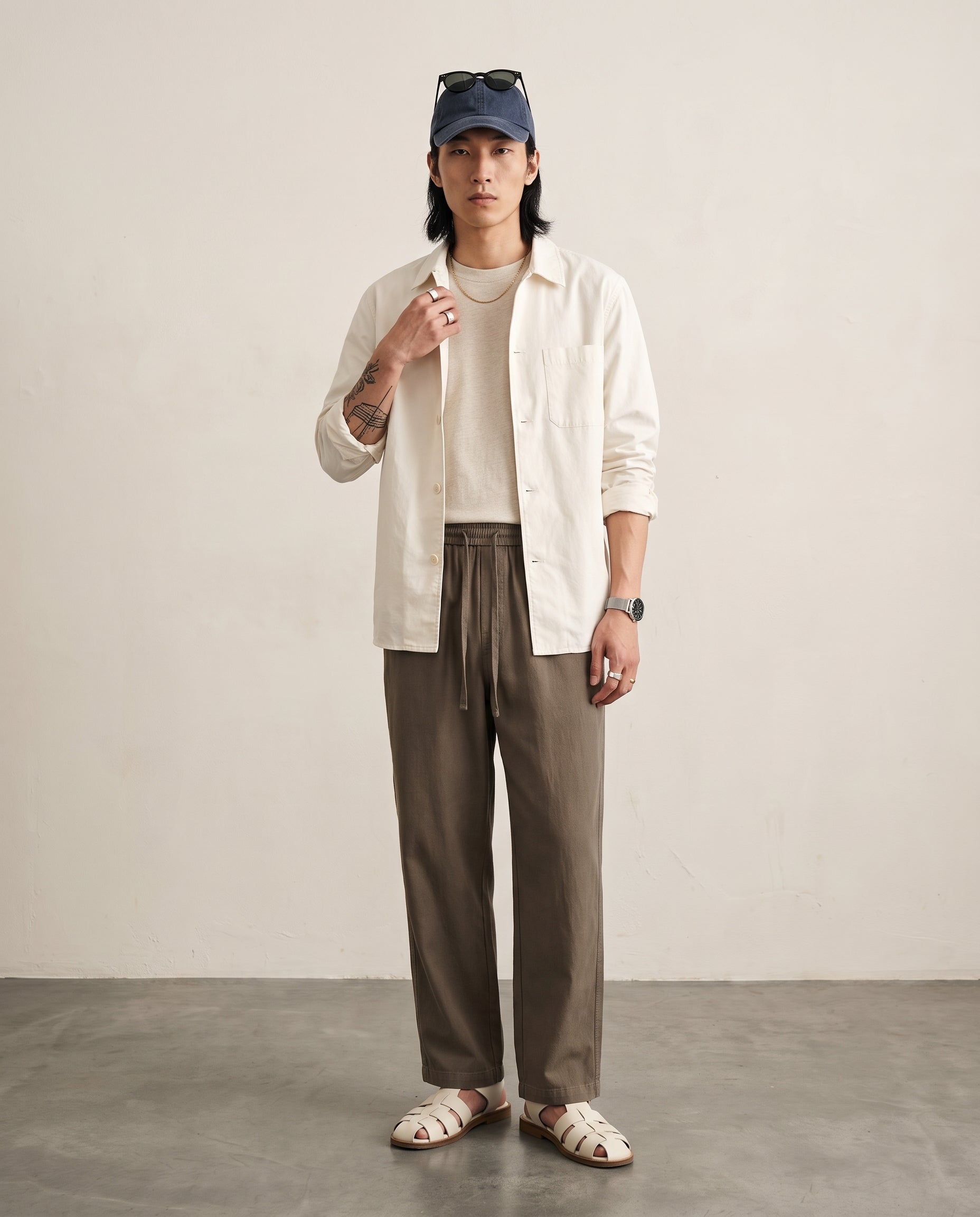 Hipland Lyocell-Linen Drawcord Trousers Coffee front