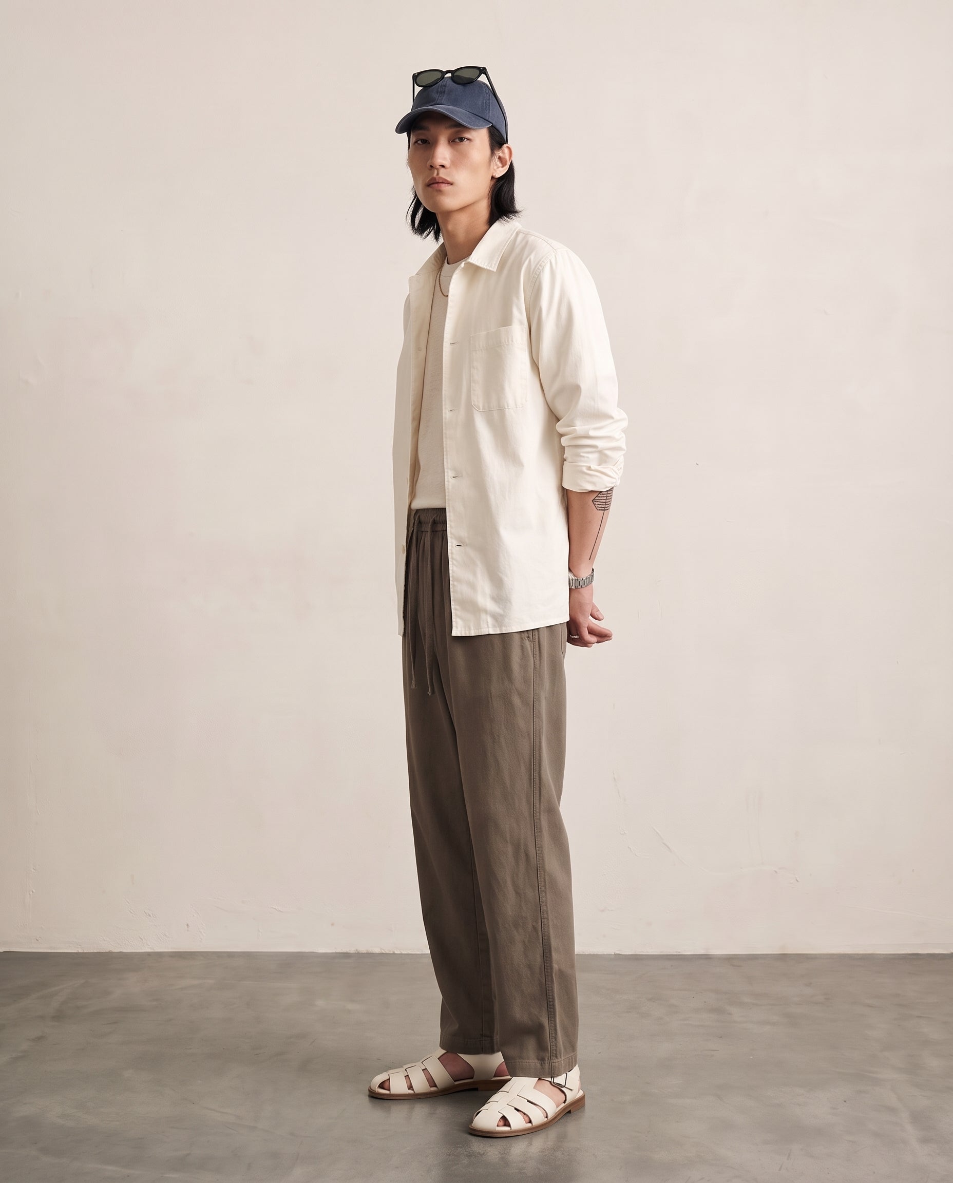 Lyocell-Linen Drawcord Trousers - Coffee