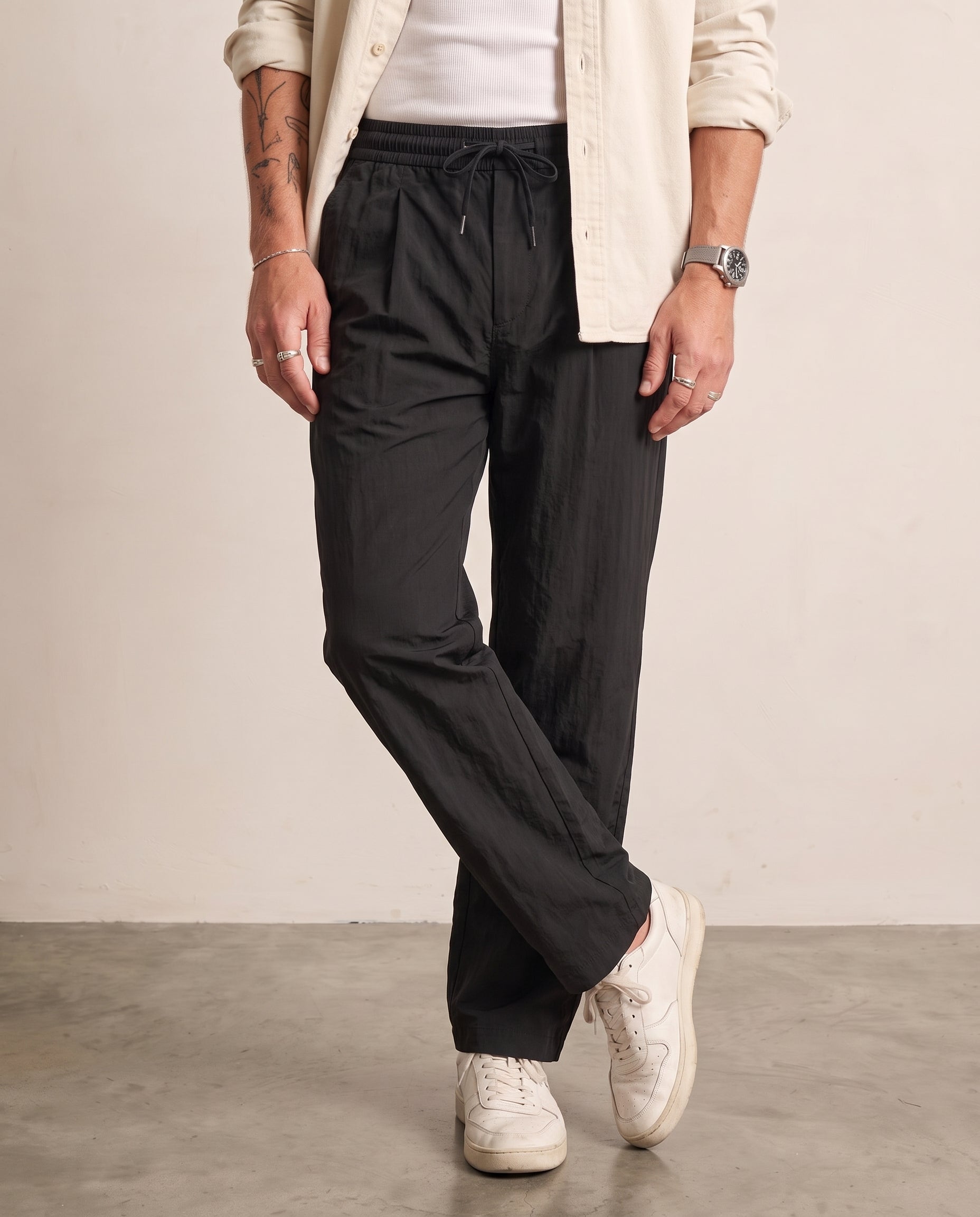 Pleated Lyocell-Nylon Trousers - Black