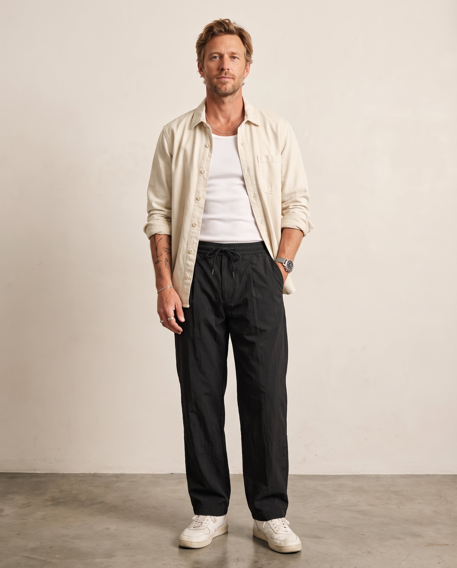 Pleated Lyocell-Nylon Trousers - Black