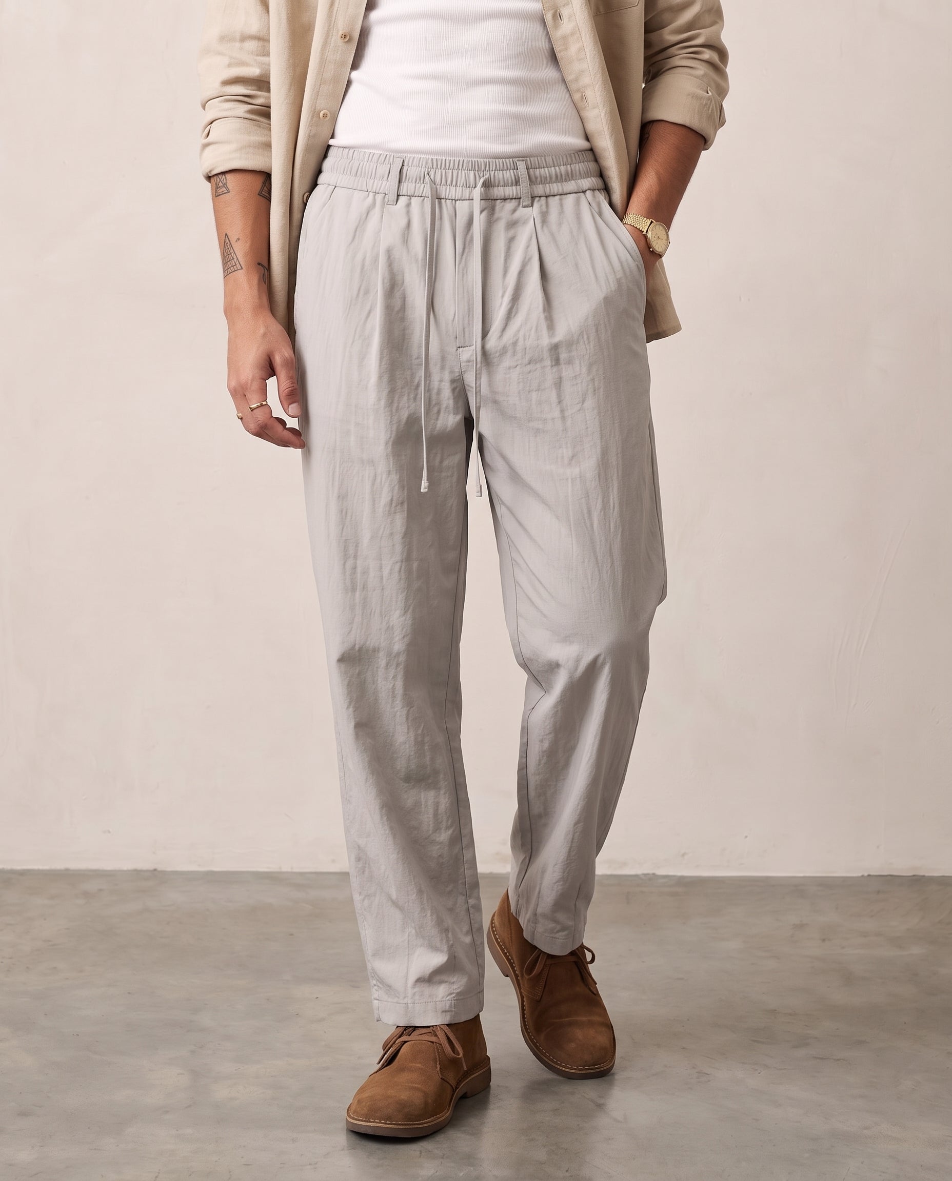 Pleated Lyocell-Nylon Trousers - Light Grey