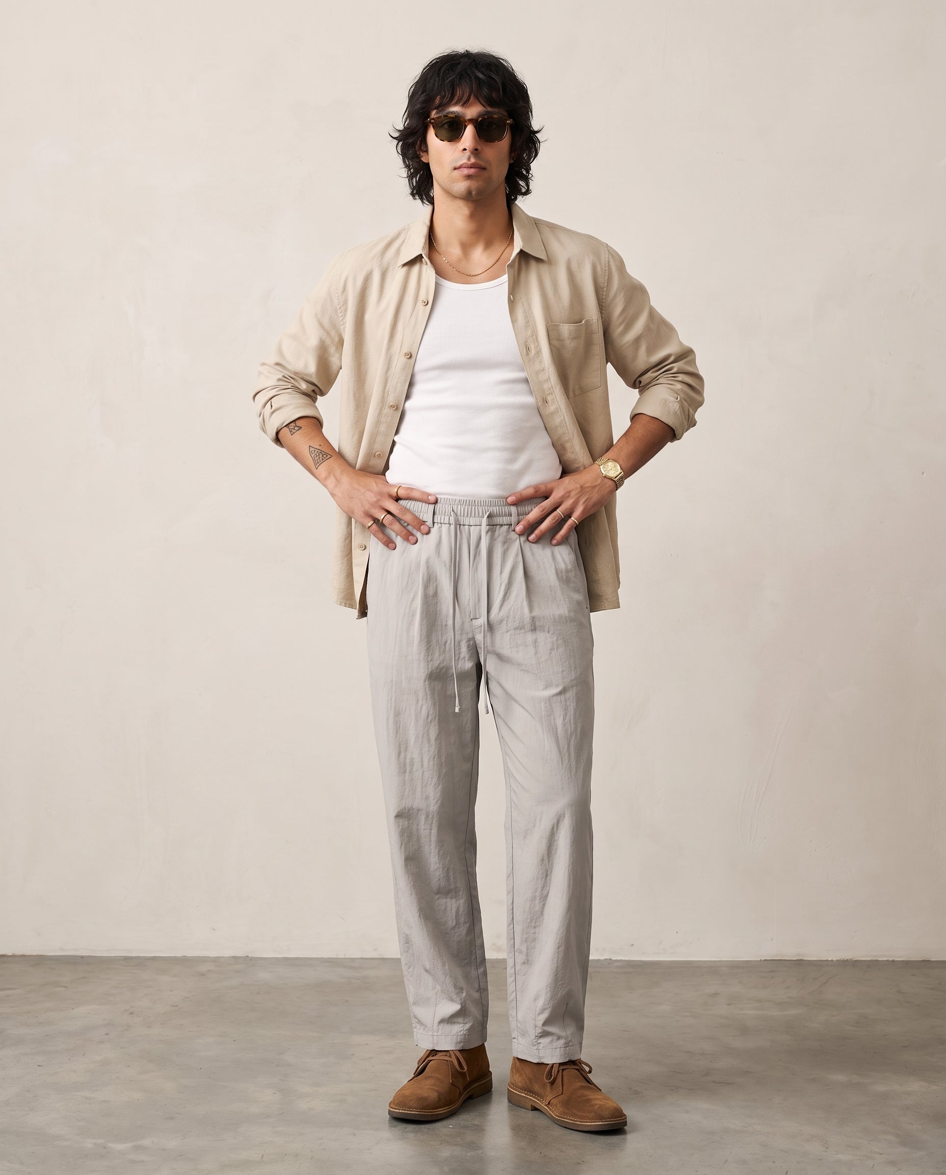 Pleated Lyocell-Nylon Trousers - Light Grey