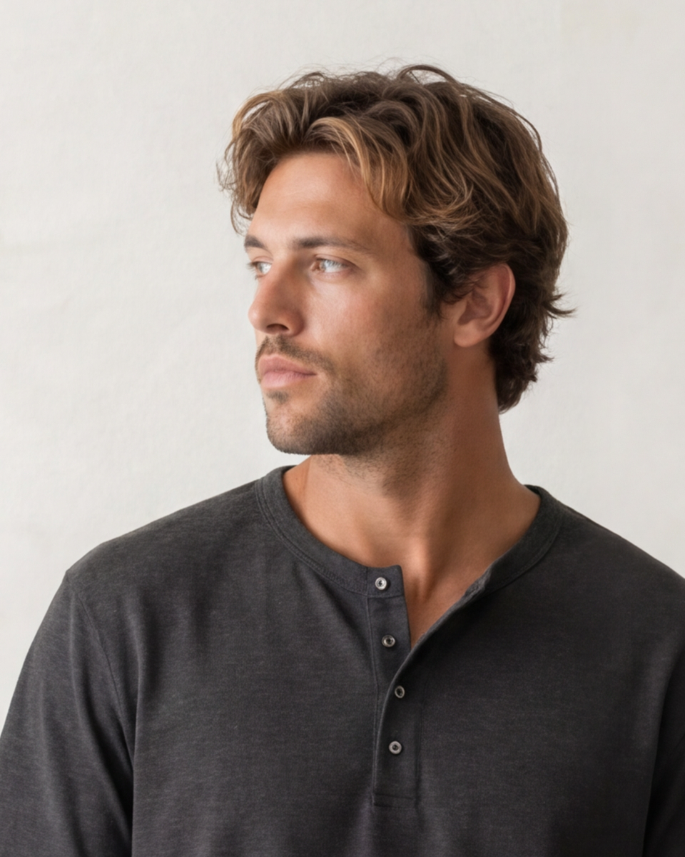 Relaxed Henley Tee - Black