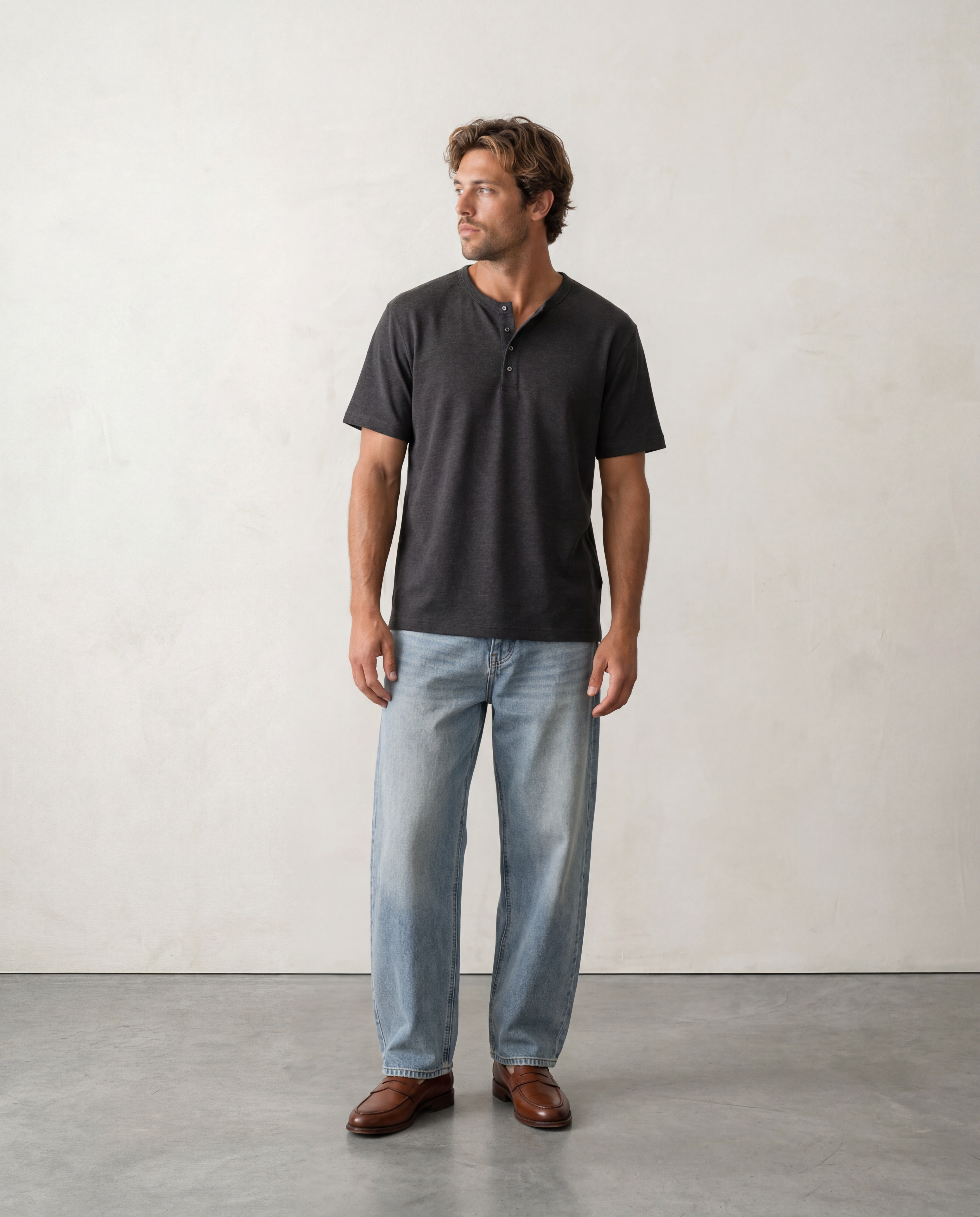 Relaxed Henley Tee - Black