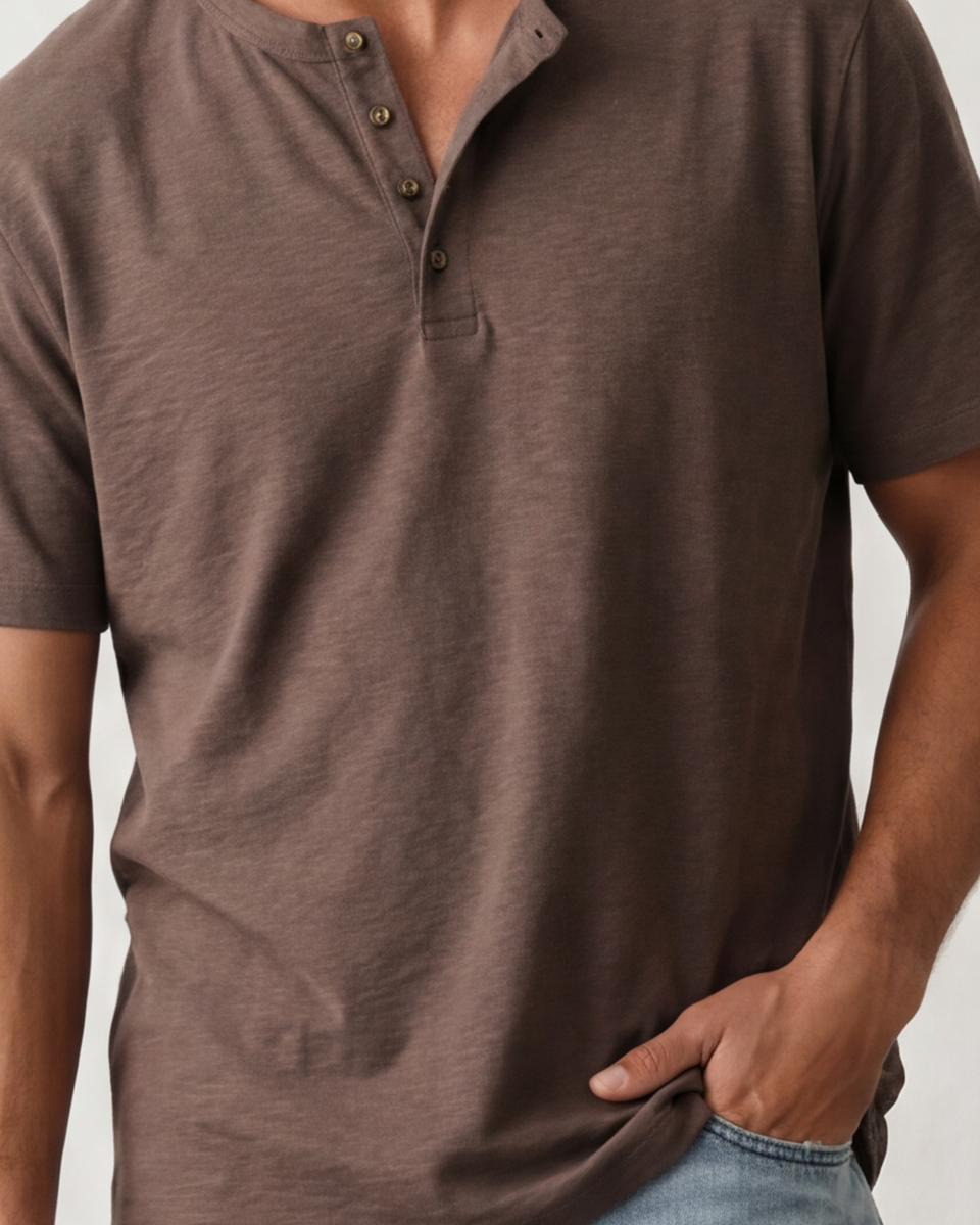 Relaxed Henley Tee - Coffee