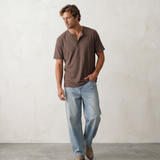 Relaxed Henley Tee - Coffee