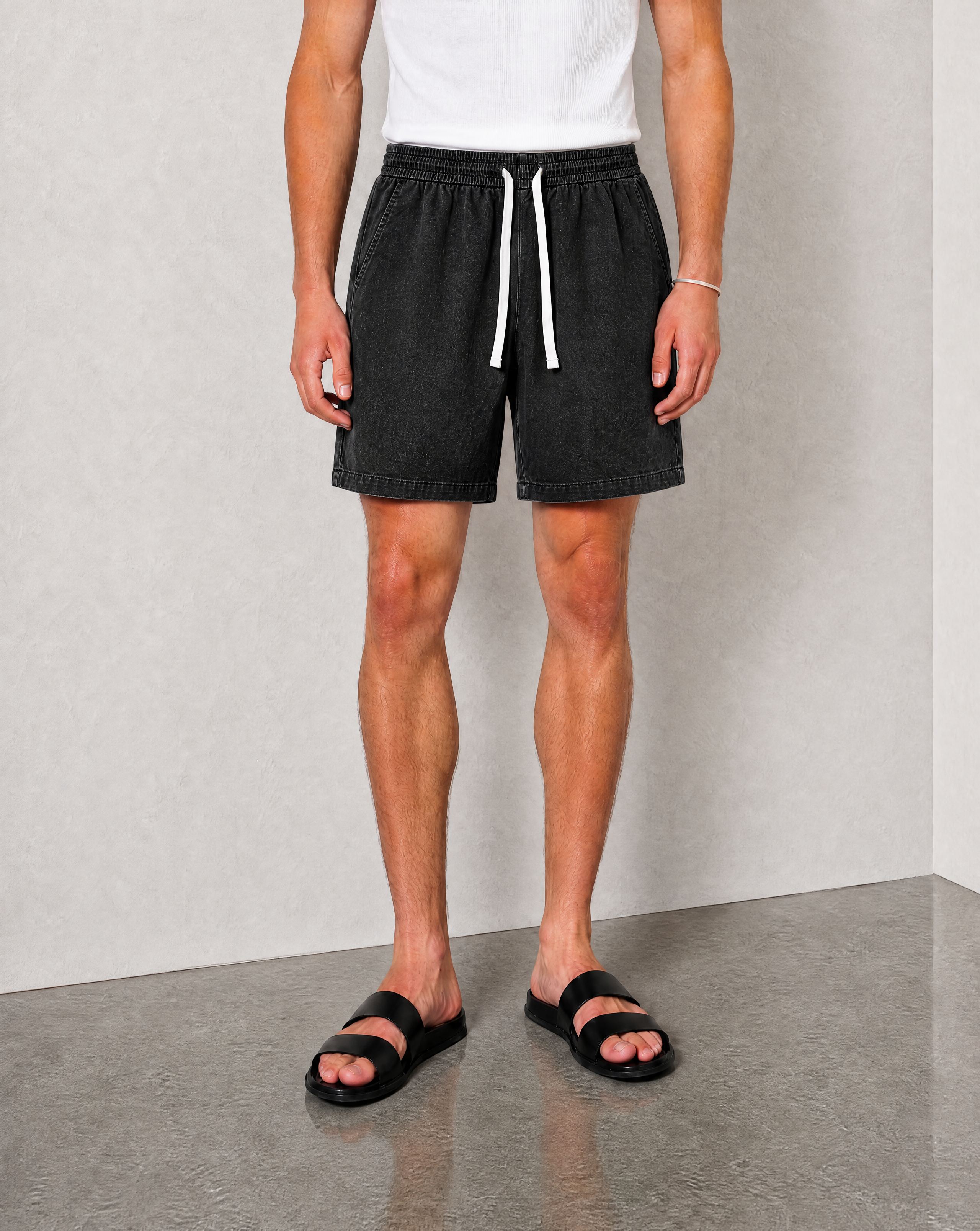 Hipland Washed All Day Shorts - Black - front view