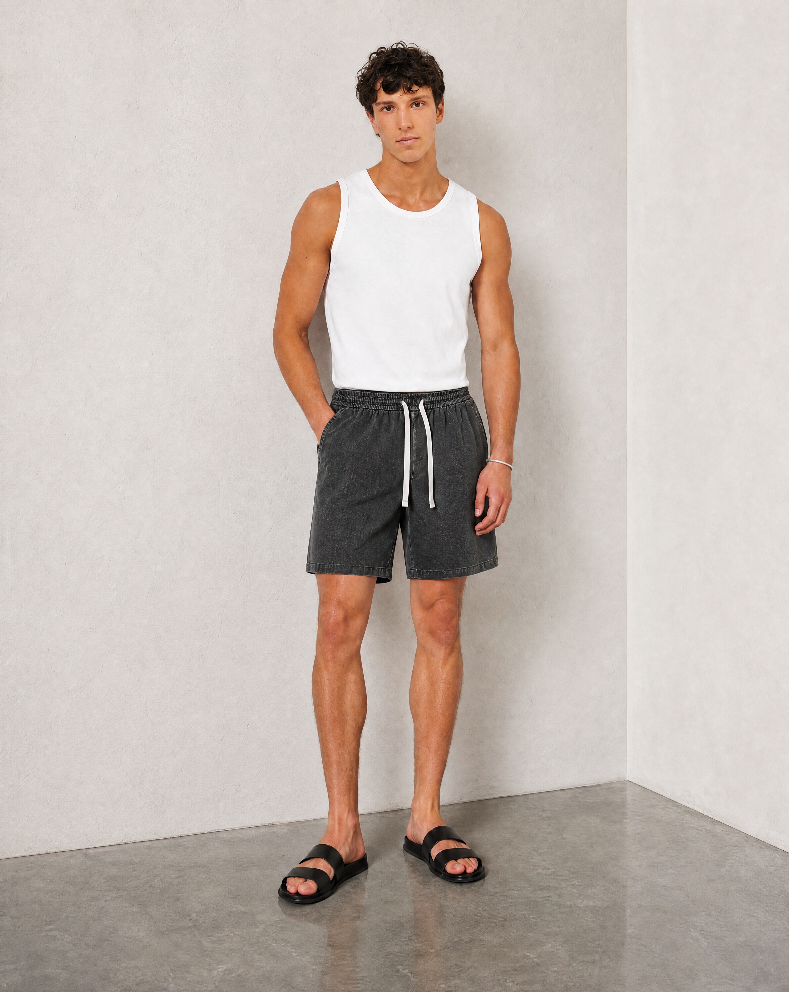 Hipland Washed All Day Shorts - Charcoal - back view