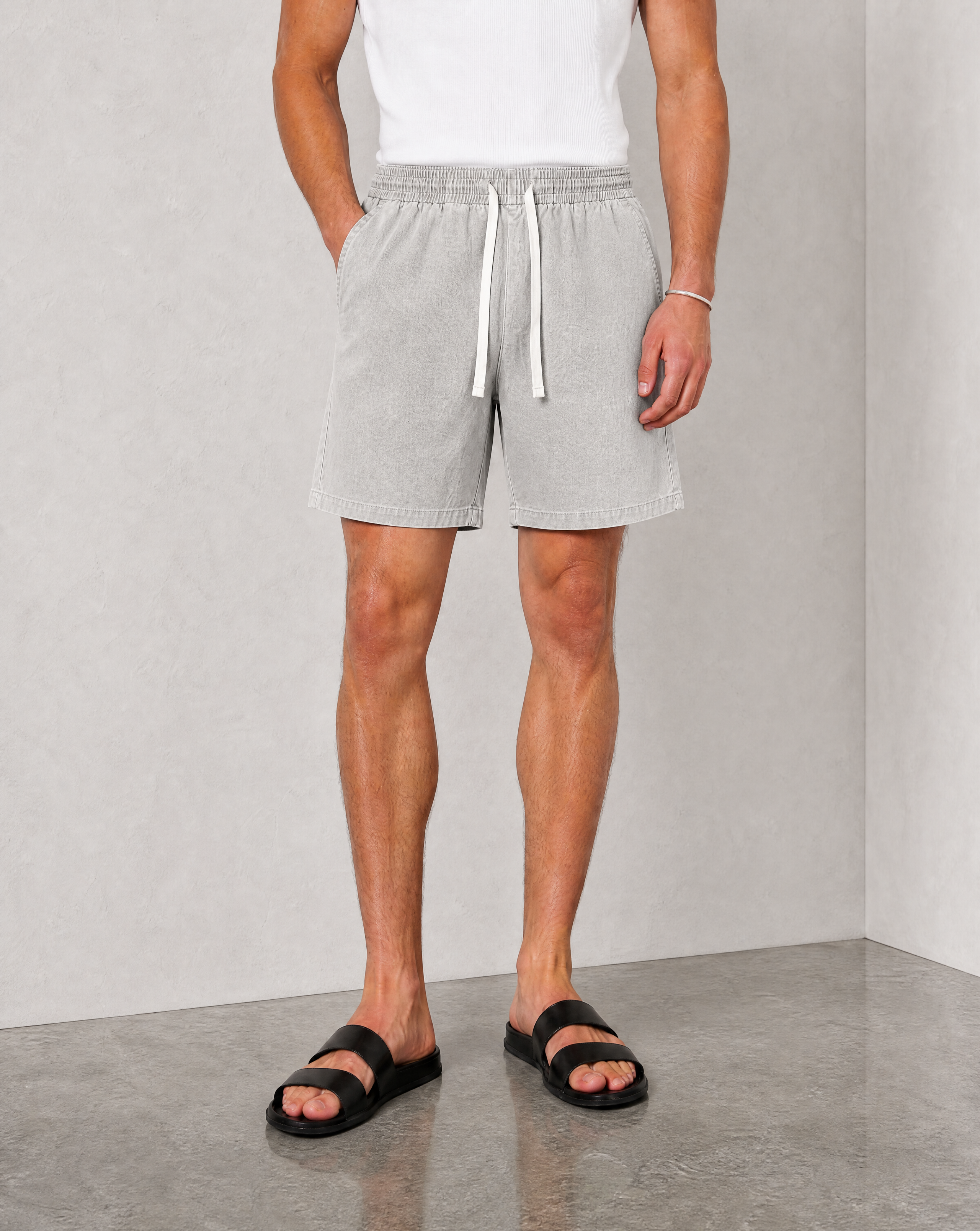 Hipland Washed All Day Shorts - Light Grey - alternate view
