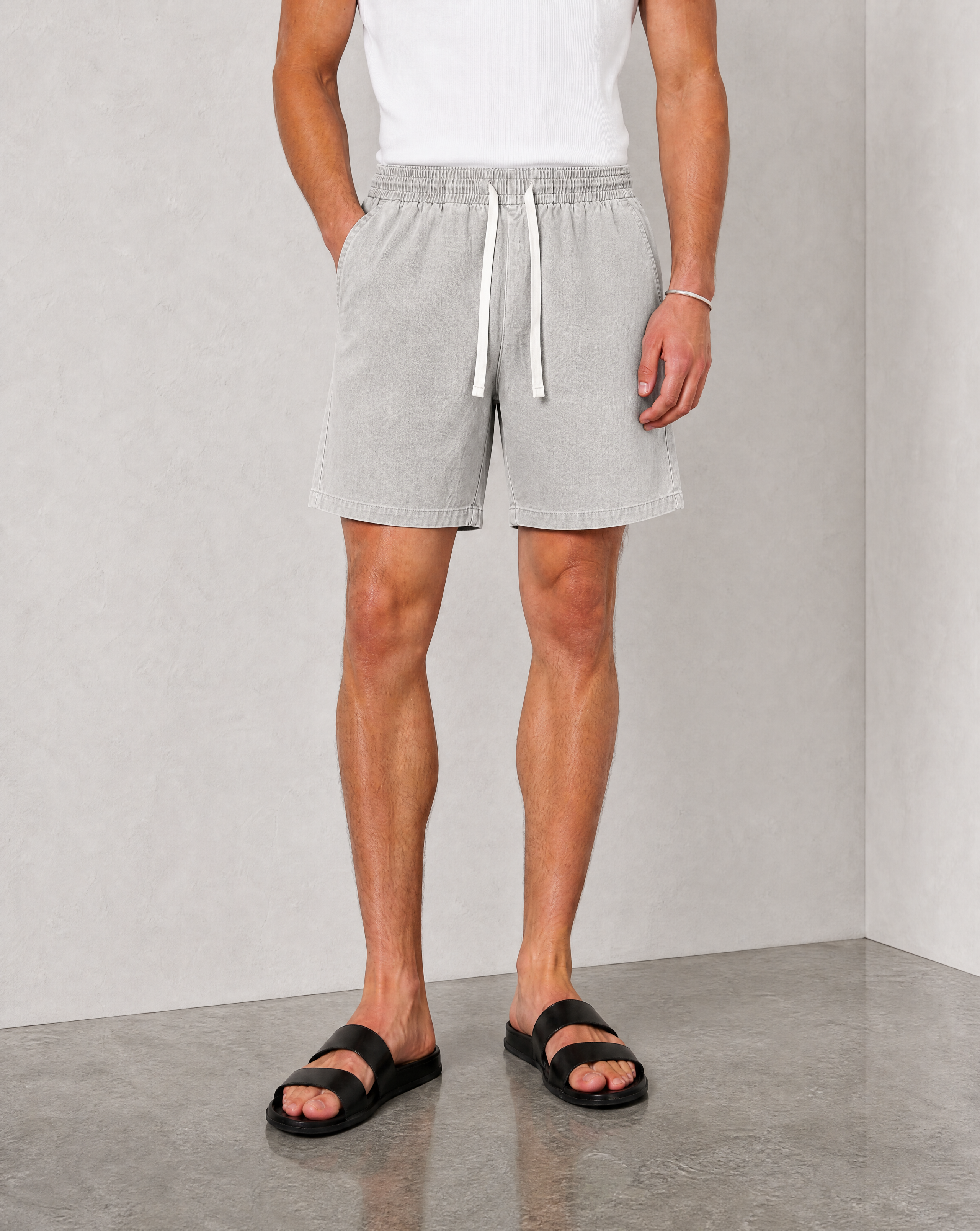Hipland Washed All Day Shorts - Light Grey - alternate view
