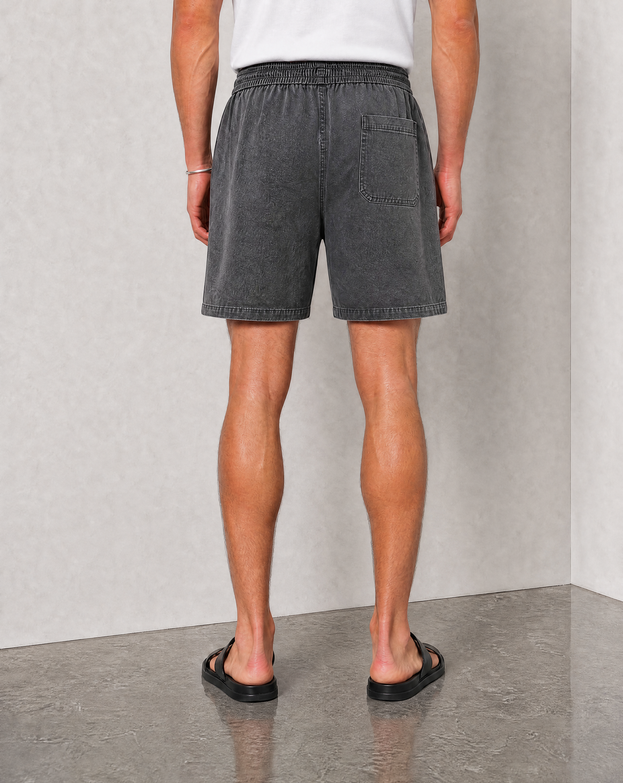 Hipland Washed All Day Shorts - Medium Grey - back view