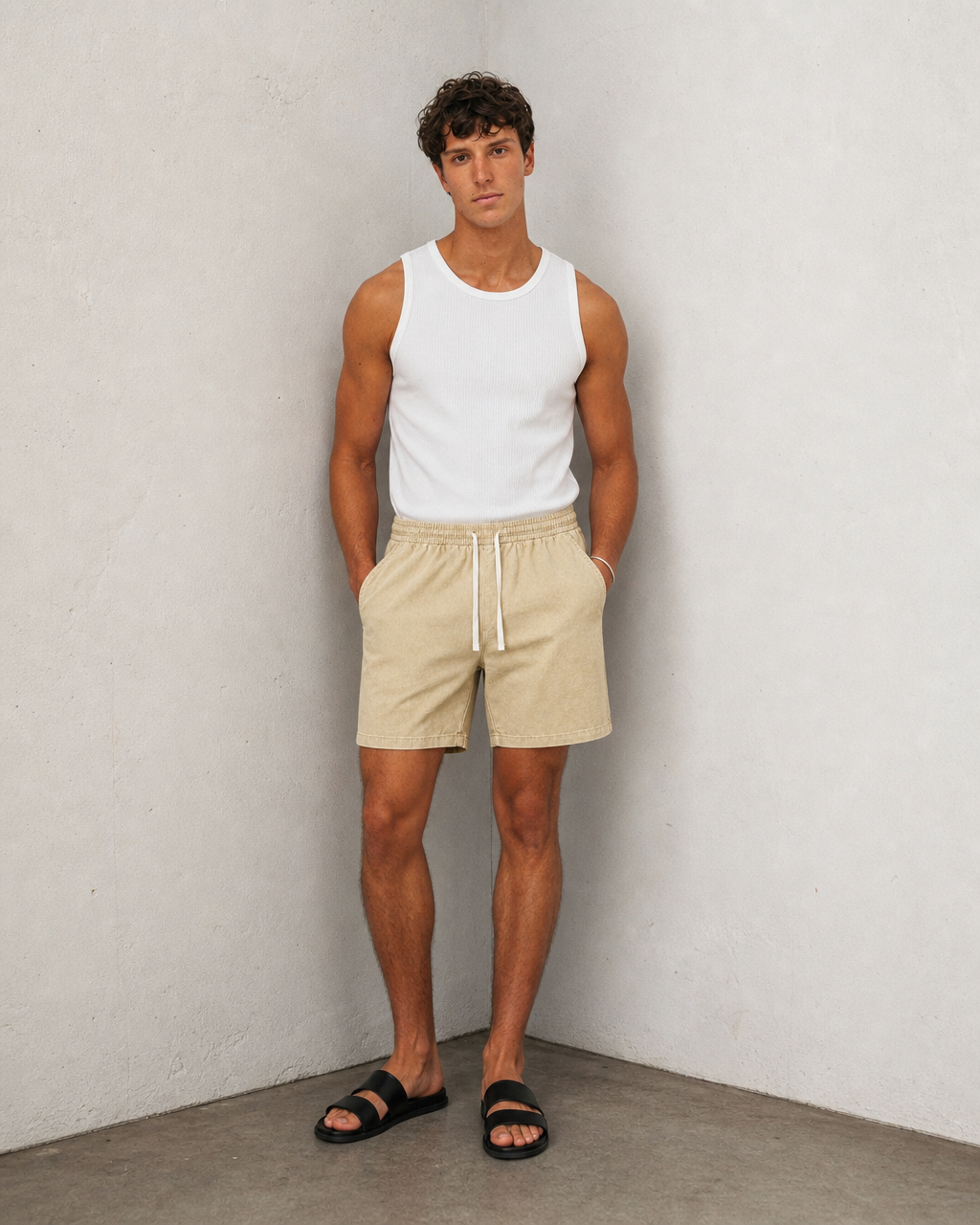 Hipland Washed All Day Shorts - Sand - front view