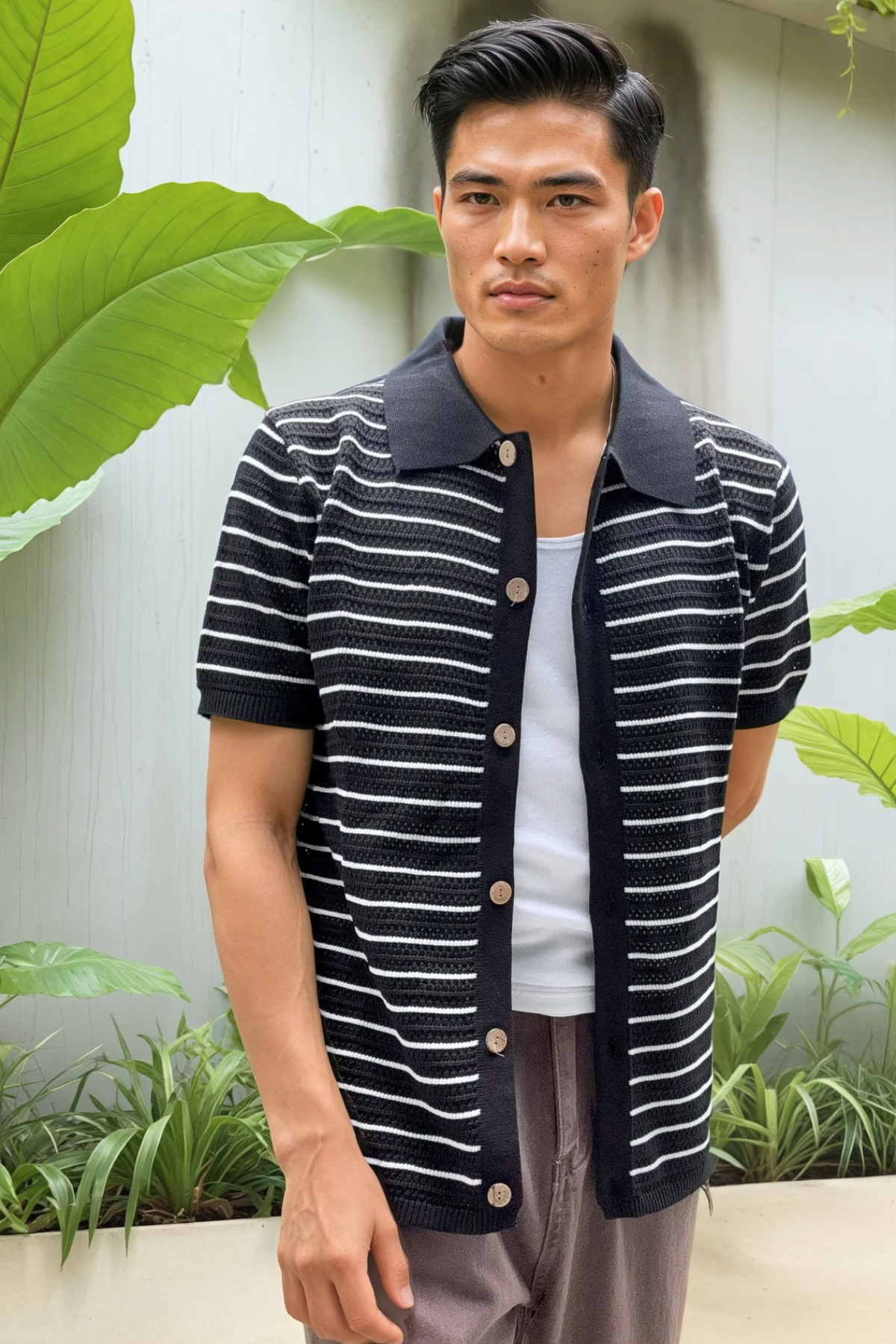 Elevate Button-Up - Black Stripe