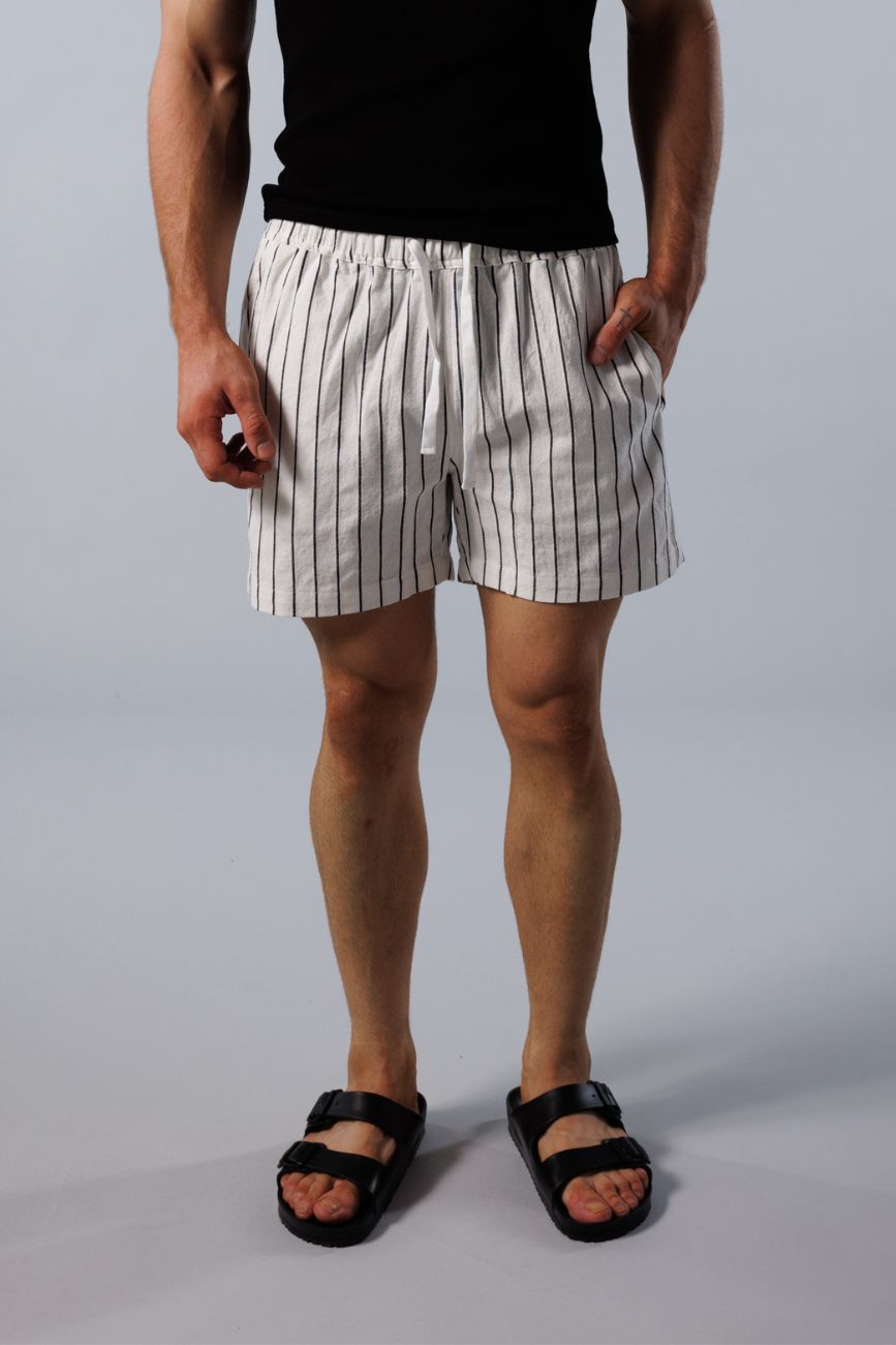 Noosa Linen Shorts - Black Stripe