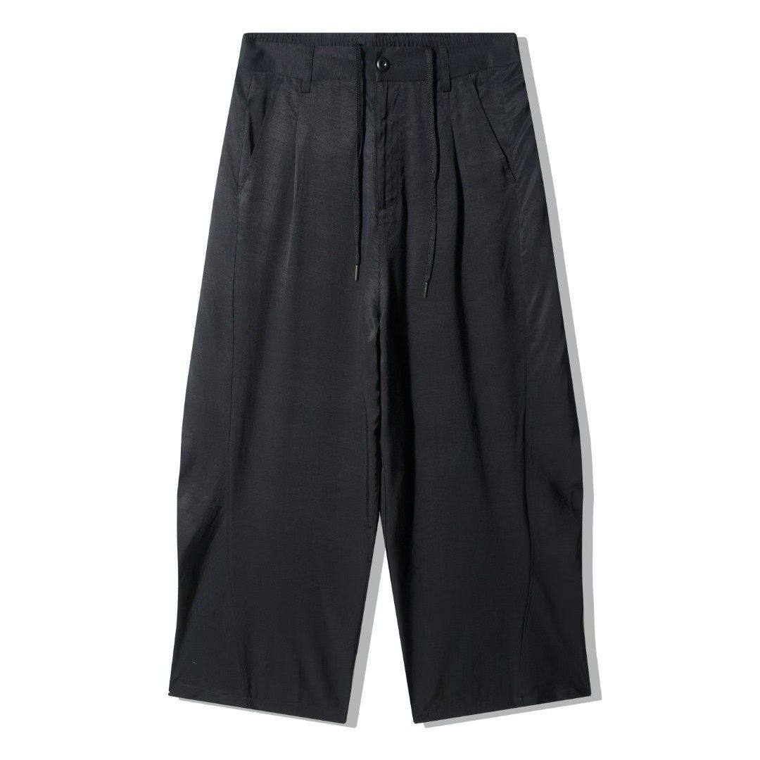 Wide-Leg Cropped Trousers - Black