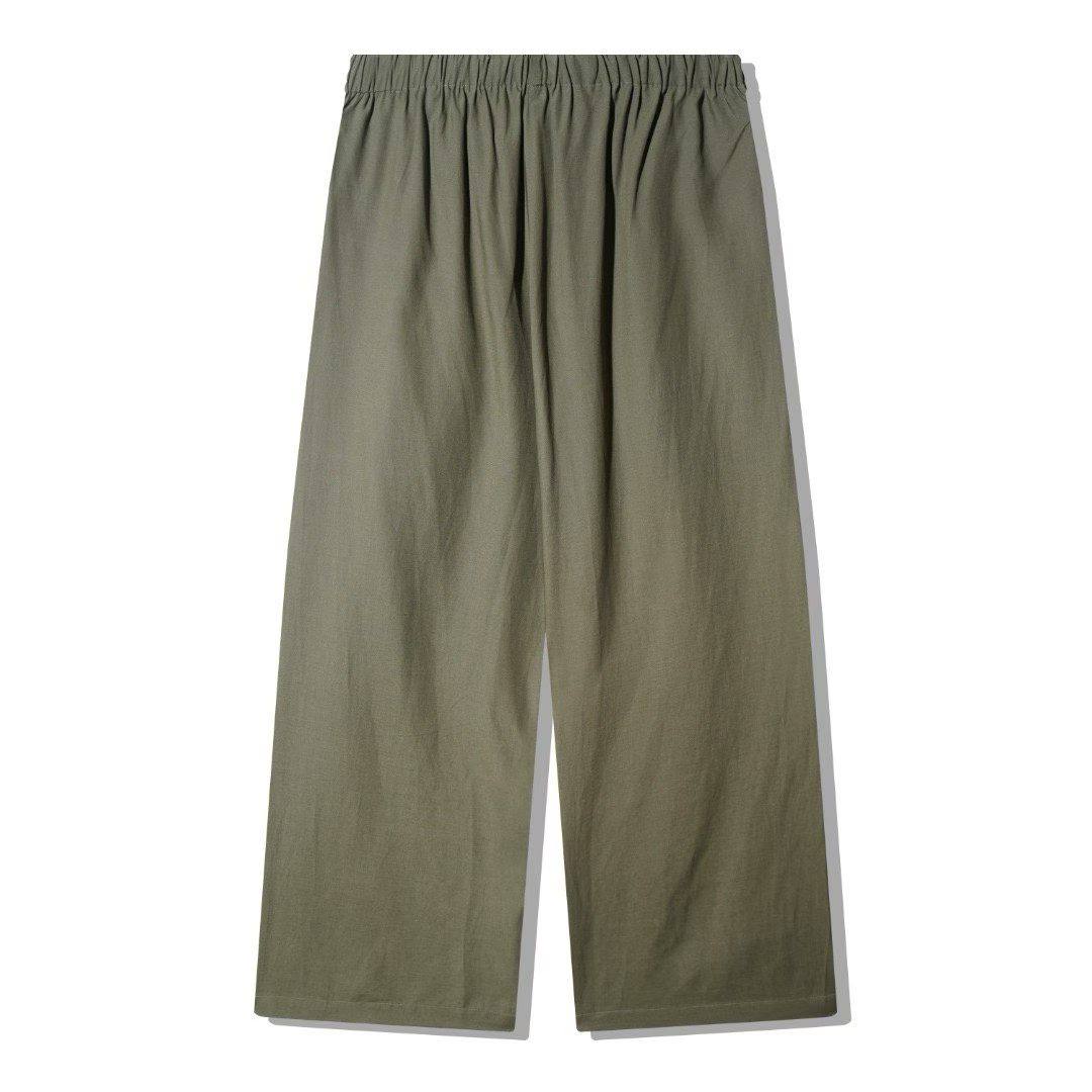 Wide-Leg Elastic Trousers - Army Green