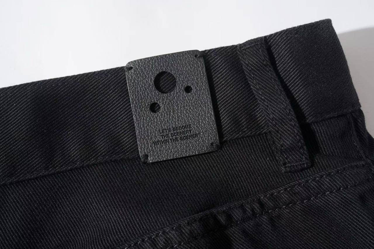 Wide-Leg Denim Trousers - Black