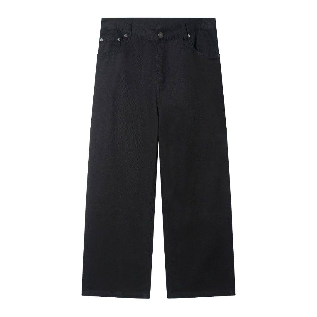 Wide-Leg Denim Trousers - Black